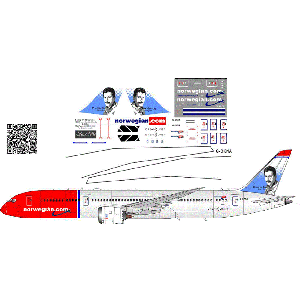 BSmodelle 144363 1 144 Boeing 787 900 Norwegian Air Shuttle Decal G